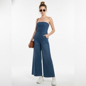 Anthropologie Pilcro Wide Leg Blue Jean Strapless Jumpsuit |NWT